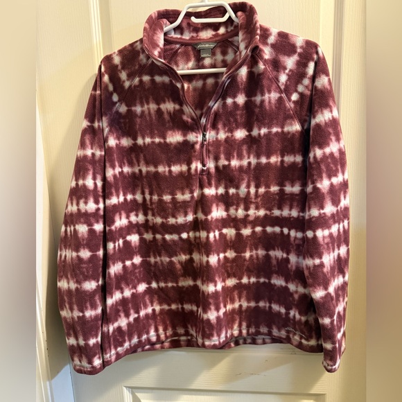 Eddie Bauer Sweaters - Eddie Bauer Women’s Burgundy and White Tie-Dye Half-Zip Fleece